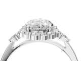 White gold Oval Cut Diamond Halo Ring with Pear Side Stones and Prong Setting_125