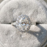 White gold Oval Cut Diamond Halo Ring with Pear Side Stones and Prong Setting_130