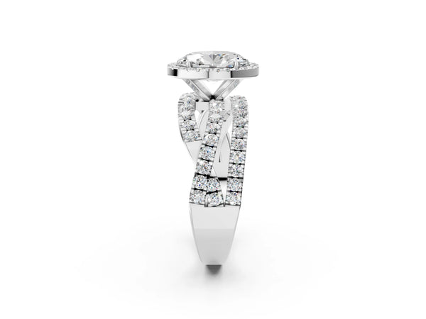 White Gold Oval Halo Engagement Ring Setting with Twisted Pave Split Shank