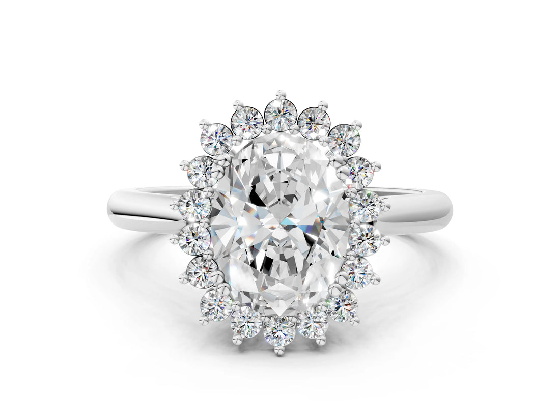 White gold Oval Cut Diamond Halo Ring with Solitaire Band and Prong Setting_83