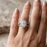 White gold Oval Cut Diamond Halo Ring with Split Shank U-Prong Band and Four-Prong Setting_66