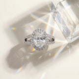 White gold Oval Cut Diamond Halo Ring with Split Shank U-Prong Band and Four-Prong Setting_69