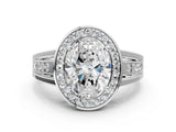 White gold Oval Cut Diamond Halo Ring with Split Shank and Bezel Accents and Prong Setting_86