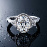 White gold Oval Cut Diamond Halo Ring with Tapered Band and Four-Prong Setting_102