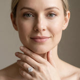 Silver 1.51 Carat D VVS2 Oval Diamond Halo Ring with Tapered Band and Four-Prong Setting