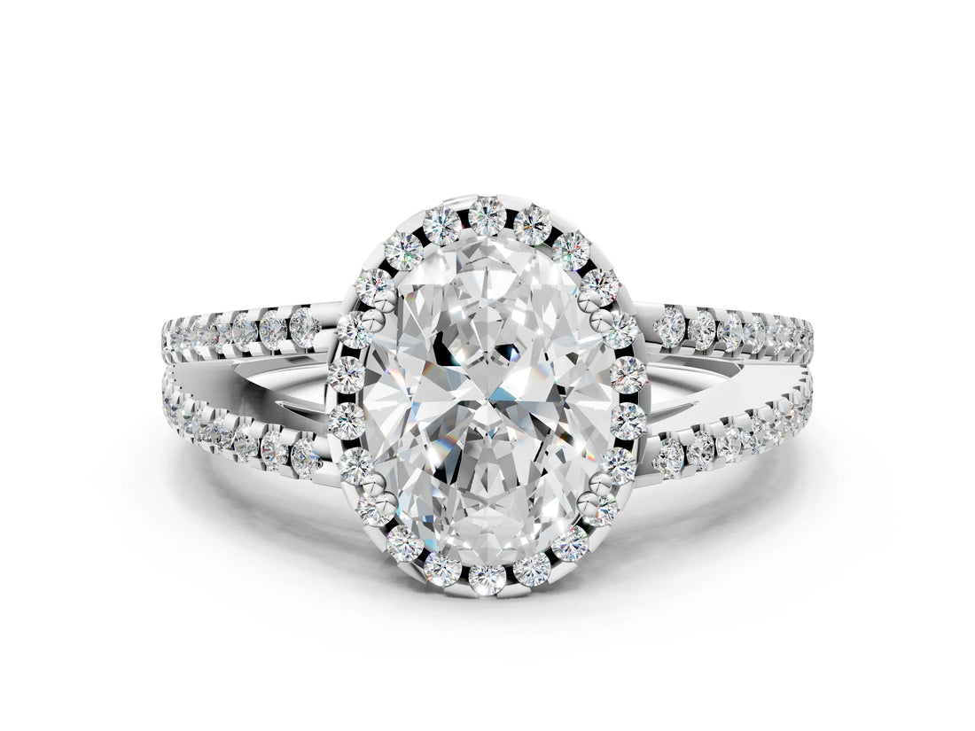 White gold Oval Cut Diamond Halo Split Shank Engagement Ring_58