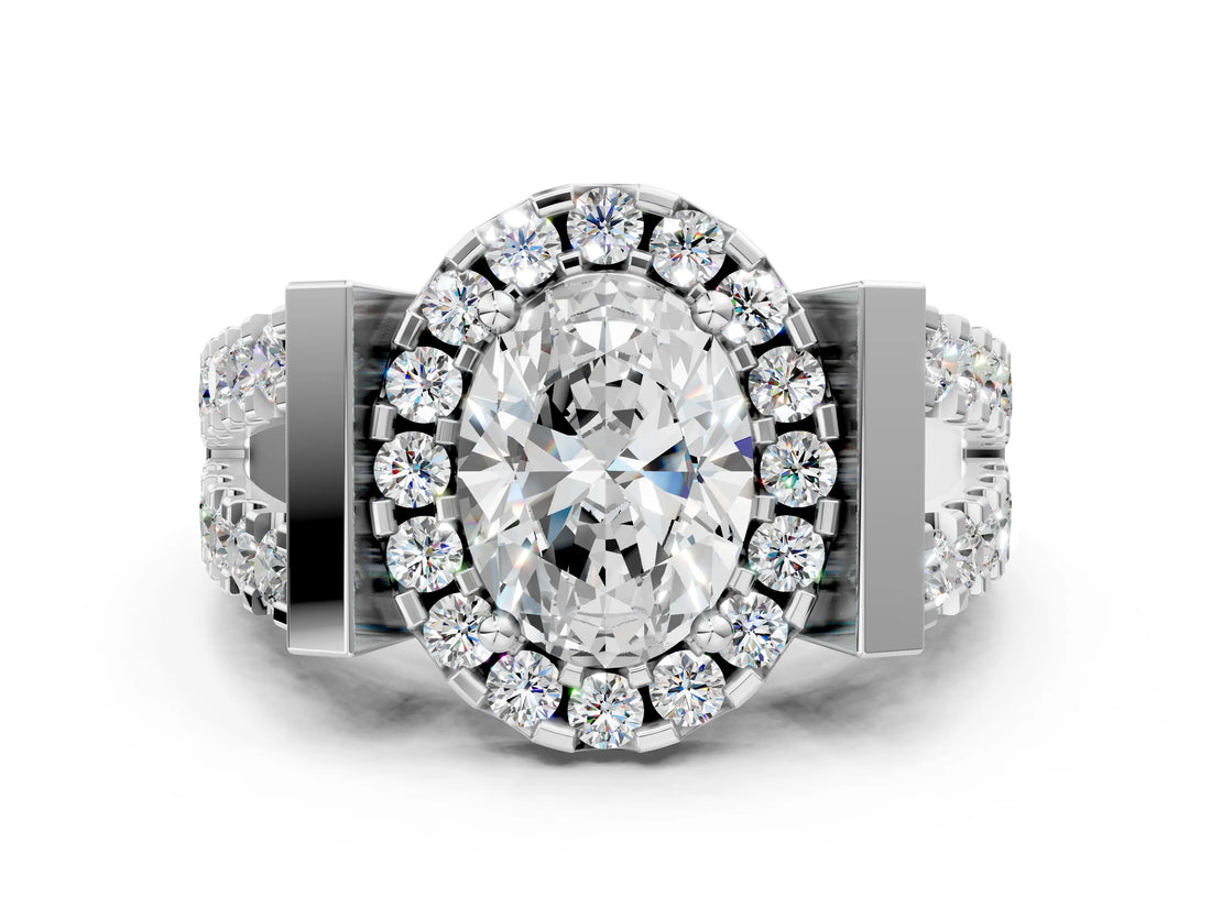 White gold Oval Cut Diamond Halo Split Shank Prong Set Ring_7