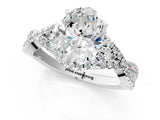 White gold Oval Cut Diamond  Halo Twist Band Solitaire Prong Setting Ring_80