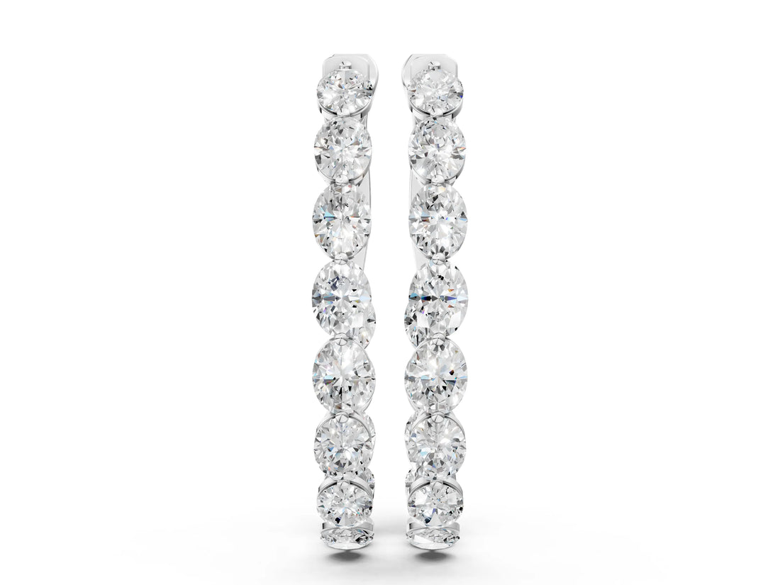 Silver 3.49 Carat E-F VVS-VS Oval Diamond Inside-Out Hoop Earrings