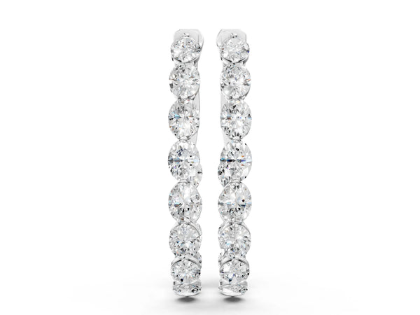Silver Oval Cut Diamond Inside-Out Hoop Earrings