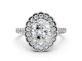 White gold Oval Cut Diamond Milgrain Floral Halo Engagement Ring with Pavé Band_21