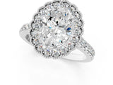 White gold Oval Cut Diamond Milgrain Floral Halo Engagement Ring with Pavé Band_22