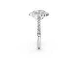 White gold Oval Cut Diamond Milgrain Floral Halo Engagement Ring with Pavé Band_23