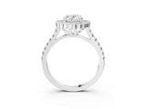 White gold Oval Cut Diamond Milgrain Floral Halo Engagement Ring with Pavé Band_24