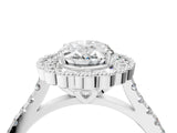 White gold Oval Cut Diamond Milgrain Floral Halo Engagement Ring with Pavé Band_25