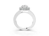 White gold Oval Cut Diamond Milgrain Halo Engagement Ring with Round Pavé Band and Prong Setting_15