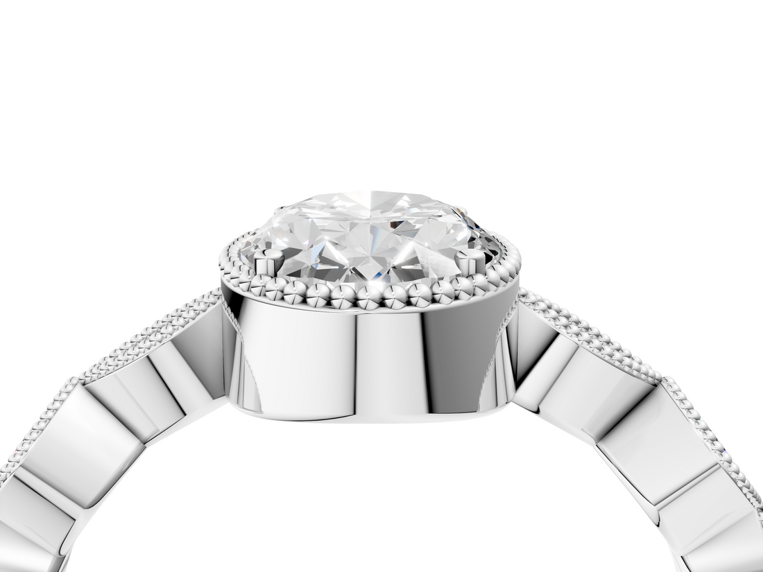 White gold Oval Cut Diamond Milgrain Marquise Band with Prong Setting_29