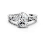 White gold Oval Cut Diamond Milgrain Pave Band Four-Prong Setting Ring_33