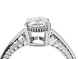White gold Oval Cut Diamond Milgrain Pave Band Four-Prong Setting Ring_37