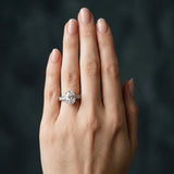 White gold Oval Cut Diamond Milgrain Pave Band Four-Prong Setting Ring_45