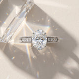White gold Oval Cut Diamond Milgrain Pave Band Four-Prong Setting Ring_48