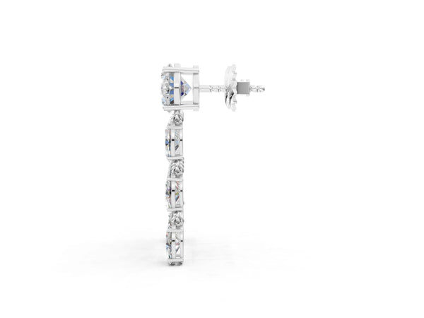 White gold Oval Cut Diamond Multi-Row Drop Earrings