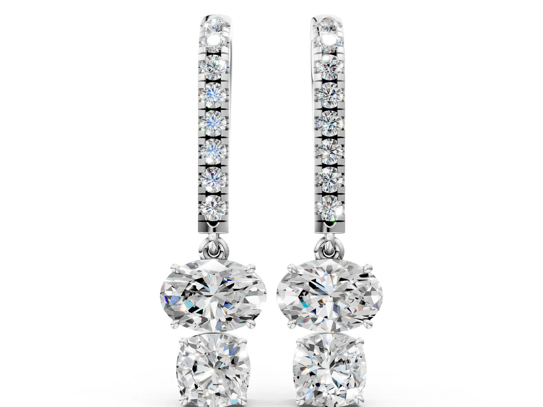 White gold Oval Cut Diamond Multi-Shape Hook Drop Earrings