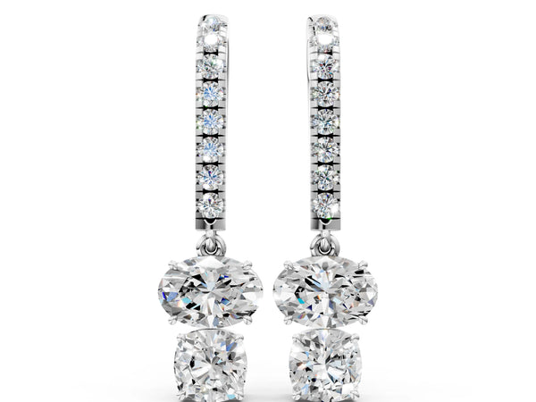 White gold Oval Cut Diamond Multi-Shape Hook Drop Earrings