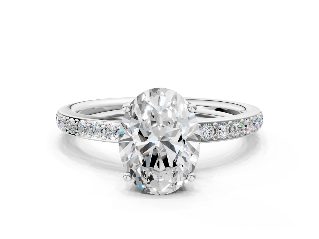 White gold Oval Cut Diamond Pavé Band Ring with Four-Prong Setting_55