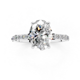 14K White Gold 1.10 Carat E VS1 Oval Cut Diamond Pavé Band Solitaire Ring with Four-Prong Setting