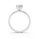 14K White Gold 1.10 Carat E VS1 Oval Cut Diamond Pavé Band Solitaire Ring with Four-Prong Setting