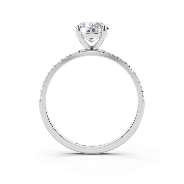 14K White Gold 1.10 Carat E VS1 Oval Cut Diamond Pavé Band Solitaire Ring with Four-Prong Setting