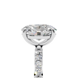 14K White Gold 1.10 Carat E VS1 Oval Cut Diamond Pavé Band Solitaire Ring with Four-Prong Setting
