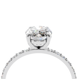 14K White Gold 1.10 Carat E VS1 Oval Cut Diamond Pavé Band Solitaire Ring with Four-Prong Setting
