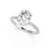 10K White Gold 4.04 Carat D VS1 Oval Cut Diamond Pavé Band Solitaire Ring with Four-Prong Setting