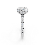 10K White Gold 4.04 Carat D VS1 Oval Cut Diamond Pavé Band Solitaire Ring with Four-Prong Setting