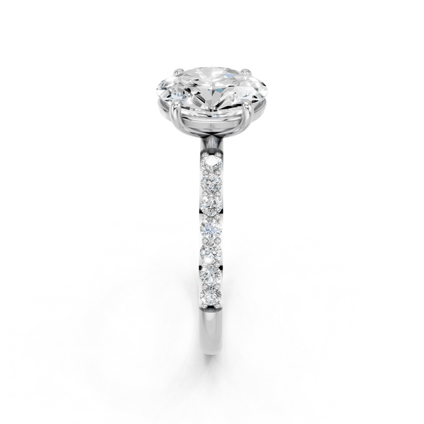 14K White Gold 1.06 Carat E VVS1 Oval Cut Diamond Pavé Band Solitaire Ring with Four-Prong Setting