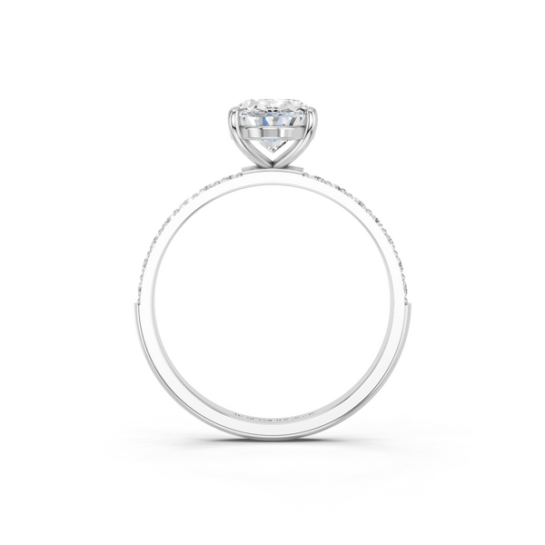 14K White Gold 1.06 Carat E VVS1 Oval Cut Diamond Pavé Band Solitaire Ring with Four-Prong Setting