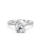 14K White Gold 1.06 Carat E VVS1 Oval Cut Diamond Pavé Band Solitaire Ring with Four-Prong Setting