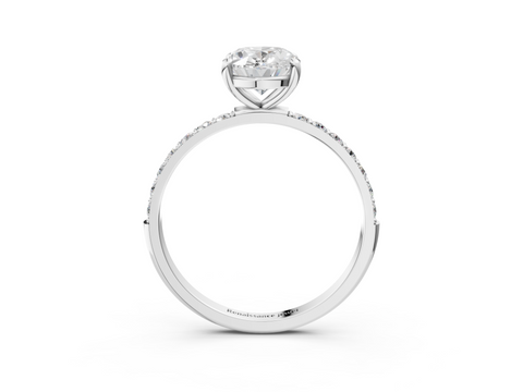 White gold Oval Cut Diamond Pavé Band Solitaire Ring with Four-Prong Setting_310