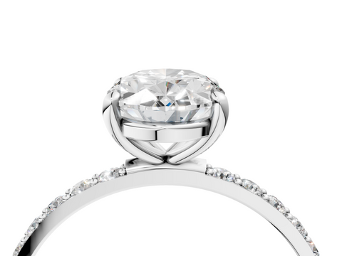 White gold Oval Cut Diamond Pavé Band Solitaire Ring with Four-Prong Setting_311