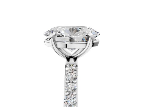White gold Oval Cut Diamond Pavé Band Solitaire Ring with Four-Prong Setting_312