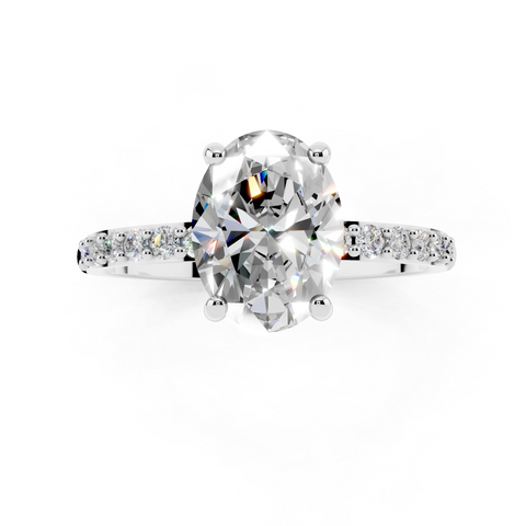 White gold Oval Cut Diamond Pavé Band Solitaire Ring with Four-Prong Setting_43