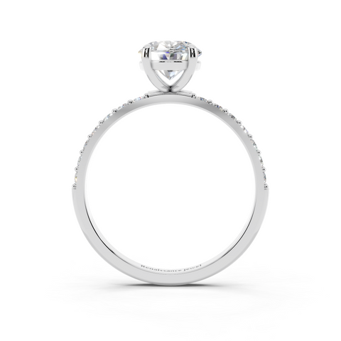 White gold Oval Cut Diamond Pavé Band Solitaire Ring with Four-Prong Setting_44