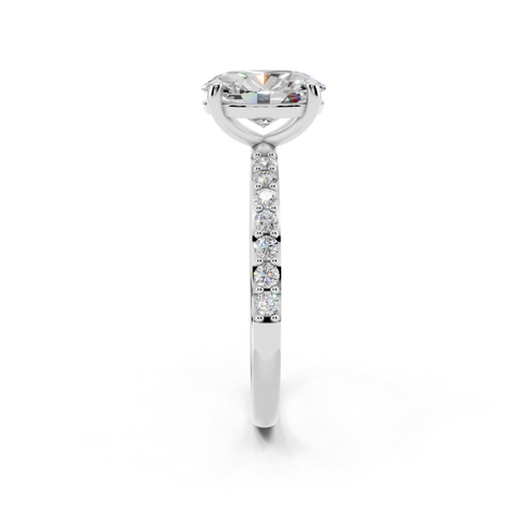 White gold Oval Cut Diamond Pavé Band Solitaire Ring with Four-Prong Setting_45