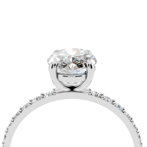 White gold Oval Cut Diamond Pavé Band Solitaire Ring with Four-Prong Setting_47