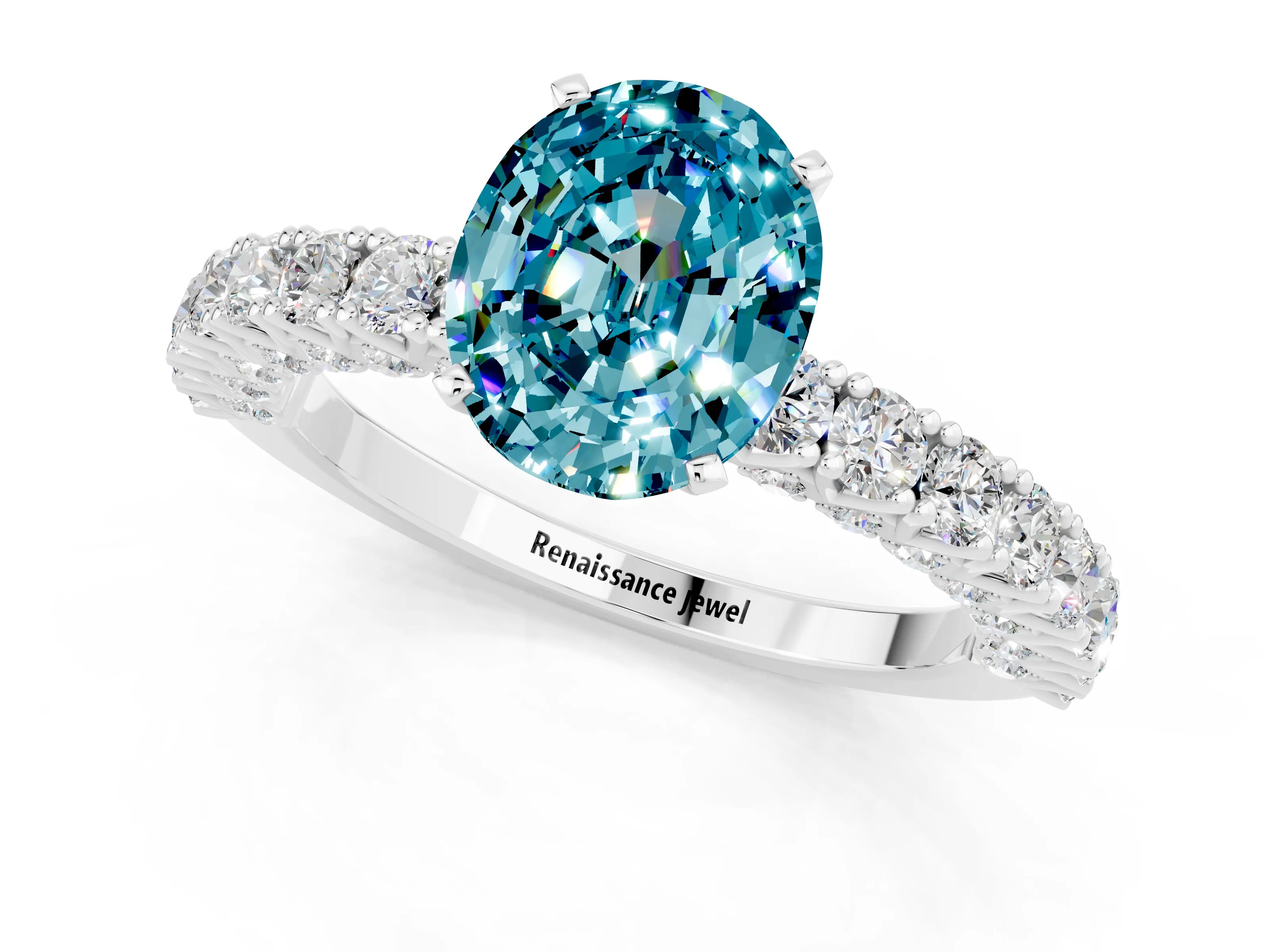 White gold Oval Cut Diamond Pavé Band Solitaire Ring with Prong Setting_1