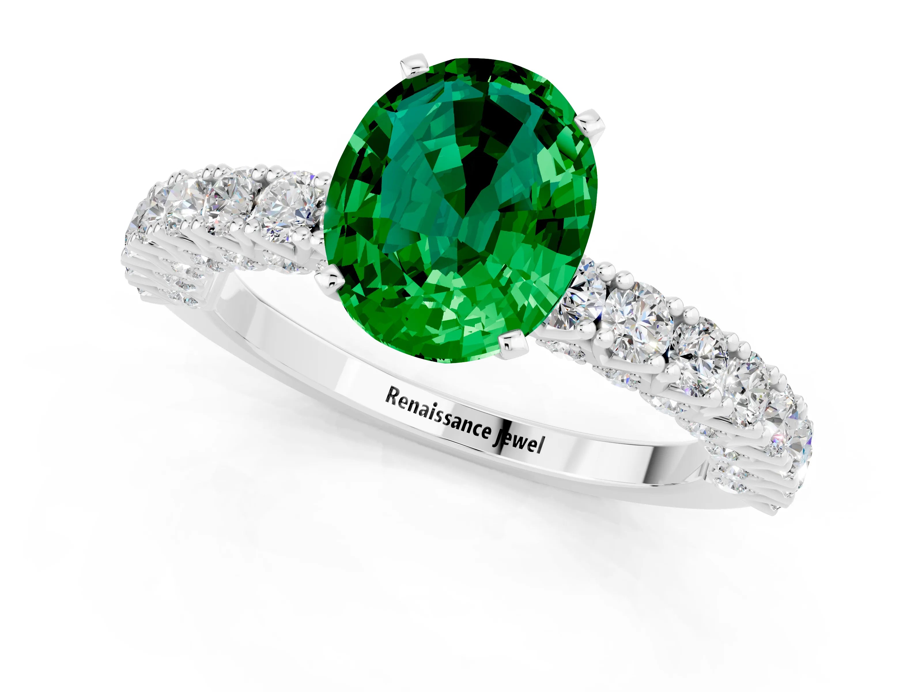 White gold Oval Cut Diamond Pavé Band Solitaire Ring with Prong Setting_1