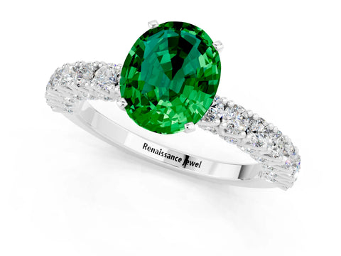 White gold Oval Cut Diamond Pavé Band Solitaire Ring with Prong Setting_1