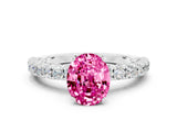 White gold Oval Cut Diamond Pavé Band Solitaire Ring with Prong Setting